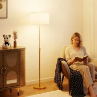 HOMCOM Lampadaire avec télécommande, réglable en hauteur, abat-jour en tissu, pied métal, luminosité ajustable, interrupteur au pied, couleur or(m-2)