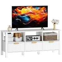 HOMCOM Meuble TV Moderne avec 3 Tiroirs et 3 Étagères Ouvertes pour Télévision 109,2-139,7 cm 120x39,5x50 cm Blanc(m-6)