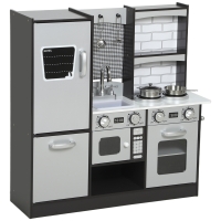 AIYAPLAY Cuisine Jouet pour Enfants 3-8 Ans en Bois avec Accessoires, Frigo, Évier et Boutons avec Sons, Marron