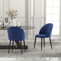 HOMCOM 2er-Set Gepolsterte Esszimmerstühle mit muschelförmiger Rückenlehne aus Samt, 52x55x79 cm, Blau(m-5)