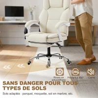 HOMCOM Scaun de birou ergonomic, fotoliu de birou cu spătar înclinat, înălțime reglabilă, 64x73x112-120cm, bej(m-4)
