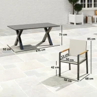 Outsunny Set tavolo e 6 sedie da giardino, 175x92x73 cm, Nero e Grigio(m-3)
