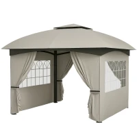 Outsunny Gazebo con tetto ventilato e finestre ad arco, 3,4x3,4 m, Grigio chiaro(m-6)