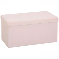 HOMCOM Aufbewahrungs-Pouf, Faltbare Aufbewahrungsbank 84 L 76x38x38 cm Bezogen mit Kunstleinen Aufbewahrungsbox Rosa(m-1)