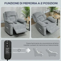 HOMCOM Verstellbarer Sessel 150° Samt mit Fußteil, Fernbedienung und Seitentasche, 96x90x103 cm, Grau(m-4)