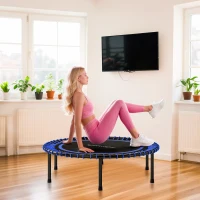 SPORTNOW Trampoline de Fitness Ø114 cm avec Cadre en Acier Renforcé pour Entraînement Jambes Corps Bleu et Noir(m-5)
