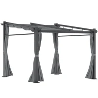 Outsunny Pergola con tetto estraibile e fissaggi inclusi, 2,97x2,95x2,3 m, Grigio scuro(m-6)