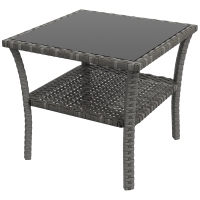 Outsunny Masă de grădină din polyrattan, 50 x 50 x 45 cm, măsuță rezistentă la intemperii pentru 4 persoane, pătrată cu raft și blat din sticlă