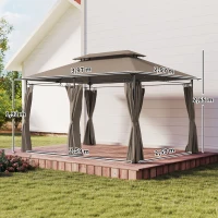 Outsunny Gartenpavillon Außenpavillon 6 Stützen Doppel-Dach 12 Ablauflöcher Metall 3x4 m Khaki(m-3)