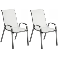 Outsunny 2er-Set stapelbare Gartenstühle mit geschwungenen Armlehnen, aus Stahl und atmungsaktivem Gewebe, 54x71x93 cm, Hellgrau(m-7)