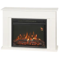 HOMCOM Cheminée Électrique avec Flamme à 5 Niveaux, Télécommande et Minuterie, 98x23.5x69.5 cm, Blanc et Noir(m-1)