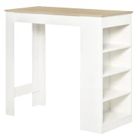 HOMCOM Bartisch für 2 Personen, Hochtisch mit 4 offenen Regalen, 115x50x102,7cm, Weiß und Naturholz(m-7)