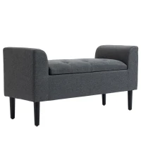 HOMCOM Panca Imbottita con Contenitore, Gambe in Legno, Portata fino a 130 kg, per Soggiorno, Camera e Ingresso, Effetto Lino, 116x44x58 cm, Grigio Scuro(m-5)