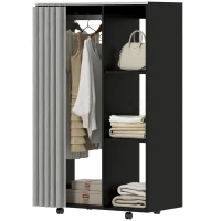 HOMCOM Mobiler Kleiderschrank mit 4 Rollen, Kleiderstange und offenen Regalen, 80 x 40 x 128 cm, schwarz(m-7)