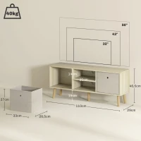 HOMCOM Meuble TV pour téléviseurs jusqu'à 127 cm avec 2 tiroirs en tissu et étagères ouvertes Bois et Beige(m-3)