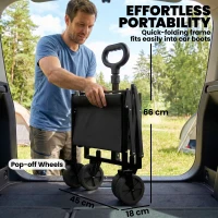 Outsunny 80L Foldable Festival Trolley on Wheels, Collapsible Wagon Cart with Drop-Down Tailgate, Adjustable Handle, Black(m-4)