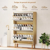 HOMCOM Dulap Slim Modern pentru Pantofi, cu 3 Sertare Rabatabile pentru 24 de Perechi, 80x24x127 cm, Alb(m-7)