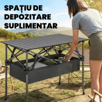 Masă de Picnic Pliabilă și Portabilă Outsunny cu Plasă de Depozitare și Geantă de Transport, pentru Camping și Exterior, Neagră(m-5)