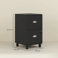 HOMCOM Archivator cu Încuietoare și 2 Sertare, Bare Ajustabile pentru Dosare A4 și Letter, Design Compact 40x41,5x67,5 cm Negru(m-3)