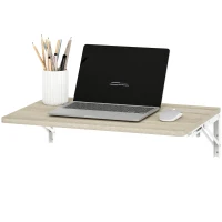 HOMCOM Bureau mural pliant, table pliante 60x40 cm, bureau flottant gain de place avec coins arrondis, pour home office, salon, chambre, cuisine, chêne(m-1)