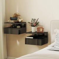 HOMCOM Set de 2 noptiere moderne suspendate cu sertar și poliță din lemn, 35x32x22,5cm, negru lucios(m-2)