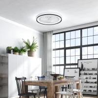 HOMCOM Ventilator de Tavan cu Iluminare RGB 6 Viteze Motor Reversibil și Telecomandă Putere 48,5W Ø48x13 cm Alb(m-2)