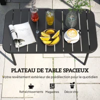 Outsunny Table Basse de Jardin en Acier Galvanisé, Plateau à Lattes, Table Rectangulaire aux Angles Arrondis, 90x50x43cm, Noir(m-6)