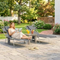 Outsunny 5-Position Adjustable Sun Loungers Set of 2 with Reading Hole and Side Pocket, Dark Grey(m-2)