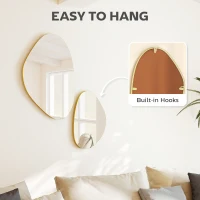 HOMCOM Set of 2 Pebble-Shaped Wall Mirror - Gold Tone(m-5)