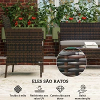 Outsunny Conjunto de Móveis de Jardim em Vime Sintético com Sofá Cadeirões e Mesa com Vidro Temperado e Almofadas Castanho e Cinzento(m-5)