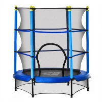 HOMCOM Trampoline Enfant Ø 1,40 × 1,60H m Filet de sécurité Porte zipée Couvre-Ressorts 6 poteaux rembourrés Inclus Bleu(m-12)