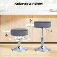 HOMCOM Taboret barowy z przestrzenią do przechowywania, Obrotowy, Regulowany kuchenny hoker z aksamitnym pokryciem, 39x39x65 cm, Szary(m-6)
