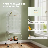 PawHut Jaula para Pájaros con Ruedas y Estante 51x51x153 cm con Parte Superior Abatible Comederos y Bandeja Extraíble Blanco(m-6)