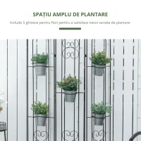 Outsunny Suport vertical pentru plante, pliabil cu 5 ghivece pentru exterior, din metal, 82x12.5x150cm, negru(m-5)