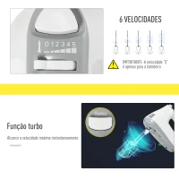 HOMCOM Batedeira de Pastelaria Profissional Multifuncional Robô de Cozinha 3.4 litros com 6 velocidades Inclui 3 cabeças 300 W de aço inoxidável branco(m-5)
