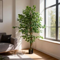 HOMCOM Plante artificielle ficus hauteur 1,50 m tronc branches liane lichen feuilles grand réalisme pot inclus vert(m-6)