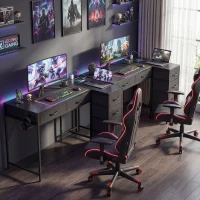 HOMCOM Birou de Colț Reversibil cu Prize de Curent și Porturi USB, 126 x 48 cm, Birou în Formă de L cu 6 Sertare din Material Textil, Cârlig Lateral, pentru Computer, Birou, Studiu, Acasă, Negru(m-9)