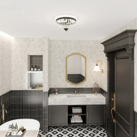 HOMCOM Lampe de Plafond en Cristal Vintage avec 2 Douilles E14 40W et 168 Perles de Cristal pour Chambre Salon Noir(m-5)