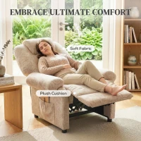 HOMCOM Fotoliu Relax Rabatabil Manual din Material Textil cu Suport pentru Picioare Extensibil și Buzunar Lateral, Bej(m-5)