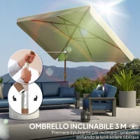 Outsunny Ombrellone Rettangolare da Giardino 2x3 m con Bordo a Balze e Manovella, in Metallo e Poliestere, Beige(m-4)