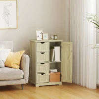 kleankin Armario de Baño Columna de Baño Estrecha con 4 Cajones y Estante Ajustable Estilo Moderno 56x30x83 cm Madera Natural(m-9)