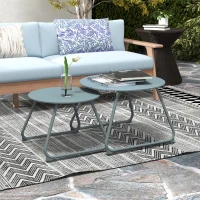 Outsunny Lot de 2 tables basses rondes gigognes empilables de Jardin métal époxy, Table d'Appoint Stable pour extérieur, Bleu(m-10)