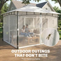 Outsunny Pawilon, 3x3,6 m wodoodporny stabilny pawilon ogrodowy z siatką na owady, dwuwarstwowy dach, do ogrodu, tarasu, czarny(m-6)