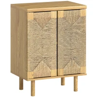 HOMCOM Bufet boem cu 2 uși cu sfoară împletită manual, raft reglabil, deschidere prin apăsare, stejar, 60x40x78 cm(m-1)