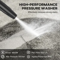 Outsunny 150-Bar Pressure Washer, with Accessories - Red/Black(m-4)