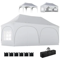 Outsunny 3 x 6m Pop Up Gazebo Shelter with Sides, 6 Sandbags, Peak Top Garden Party Tent Marquee with Carry Bag, Light Grey/White(m-11)