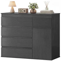 HOMCOM Modern Sideboard, Sideboard Storage Cabinet with 5 Drawers, Adjustable Shelf, Soft-Close Door, Black(m-11)