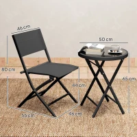 Outsunny 3 Pieces Outdoor Bistro Set, Glass Top Outdoor Table and 2 Folding Chairs with Protecting Feet, Black(m-3)