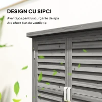 Outsunny Dulap de Grădină din Lemn de Brad cu Uși cu Obloane și 2 Polițe, 87x46,5x96,5cm, Gri(m-4)