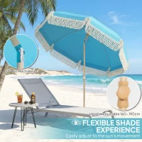 Outsunny 1.7 m Beach Umbrella with Sand Anchor, 30° Tilting Fringed Beach Garden Parasol with Adjustable Height, Grey(m-5)